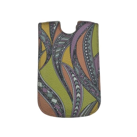 Emilio Pucci Cardholder Pouch Vibrant Doodle Stripe Paisley Artsy Print Leather - Picture 1 of 6